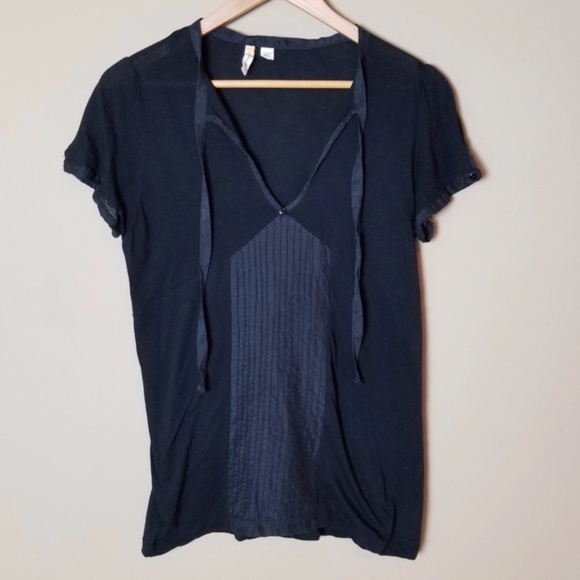 Anthro Black front tie blouse sz L - Picture 9 of 9